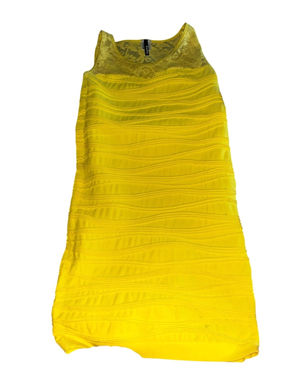 Kathy size S Yellow Lace Yoke Sleeveless lace, neck line  Shift Dress